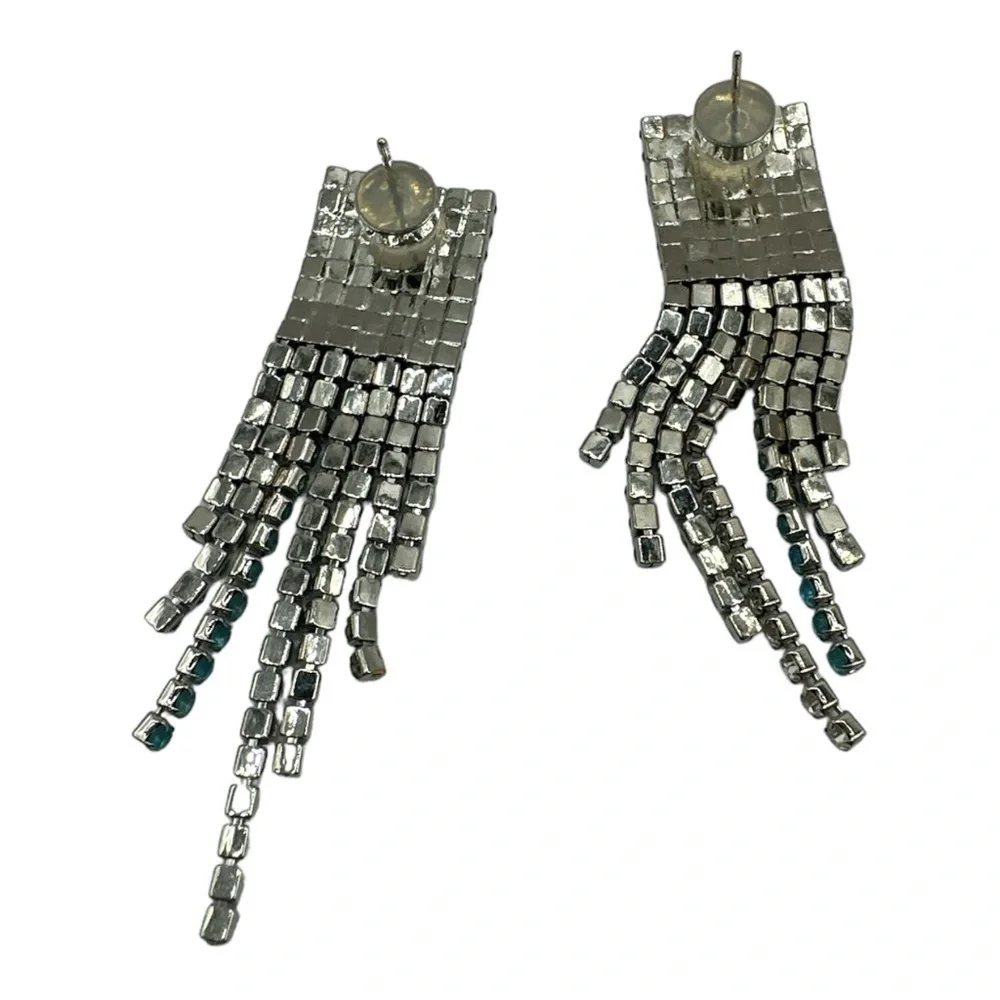 Alexa Rae Bar Dangle Sparkly Rhinestone Blue Earrings Ice Blue Silver Back - Picture 3 of 5